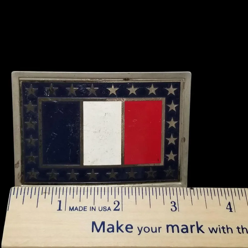Vintage Belt Buckle France French Flag Tricolor Blue White‎ And Red
